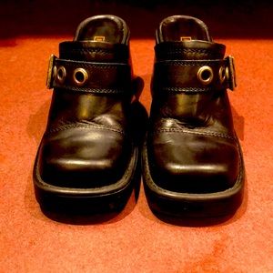 Harley Davidson square toe, chunky mules